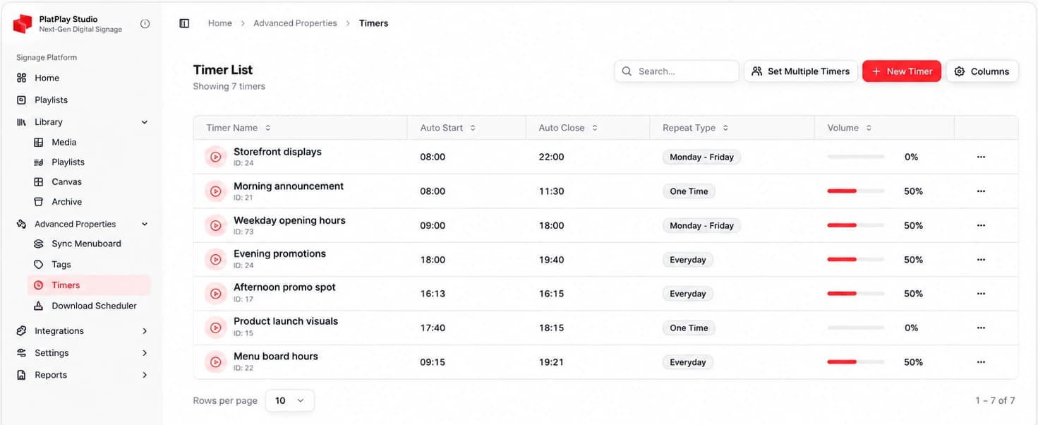 PlatPlay Studio — timer list